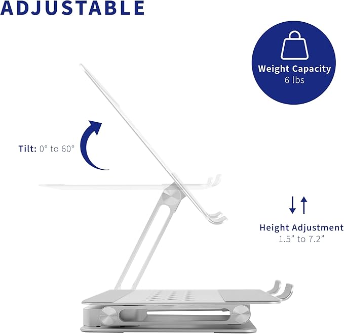 VIVO Universal 11 x 9 inch Height Adjustable Ergonomic Laptop Riser Docking Station with USB-C USB-A HDMI 4K60 DP 4K60 PD RJ45 Tabletop Desk Stand Power Hub Silver STAND-V000LD