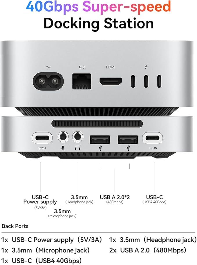 ORICO MiniMate Pro+ 40Gbps Mac mini M4 Docking Stand &amp Hub with Built-in 4TB NVMe SSD (Non-Removable) Mac mini M4 and M4 Pro 2025 Aluminum USB4 Dock 3.5mm Audio I/O 2×USB-A Compatible with USB