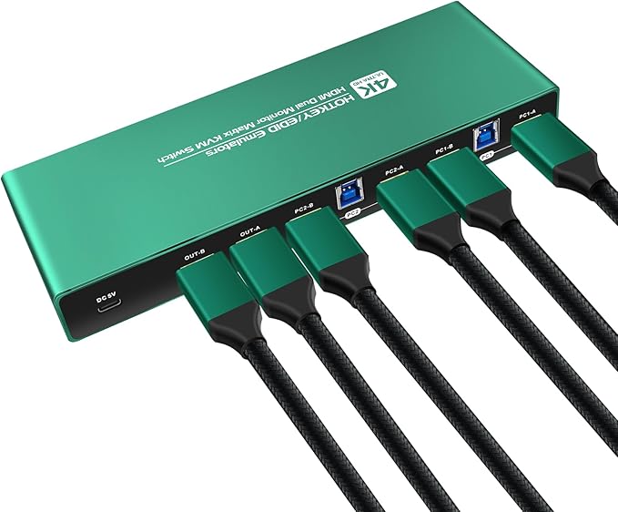 Kvm Switch 4 Monitors 2 Computers Displayport HDMI 4K 240Hz Hotkey Switching kvm Switches 4 Monitors 1440P 144Hz 165Hz 240hz Qual Monitor Switch displayport HDMI FreeSync G-SYNC (1 Monitor 2 PC)