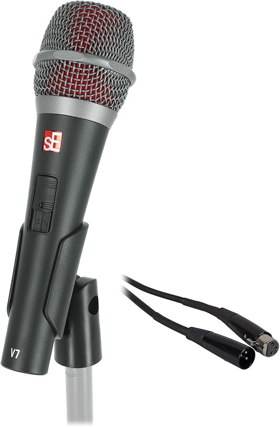 Audiosavings Bundle: Se Electronics V7 Switch Supercardioid Handheld Microphone w/Magnetic Switch Bundle with Rockville RCXFM20E-B 20 Foot Female to Male XLR Mic Cable Black 100% Copper (2 Items)