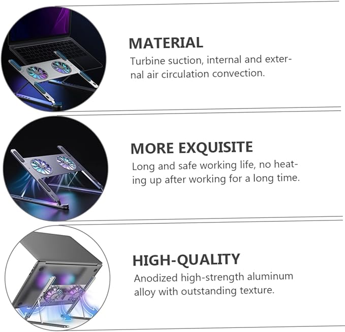 Aluminum Laptop Cooling Bracket Gear Height Adjustment Mute Fan Portable Detachable Laptop Lap Cooler