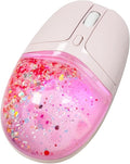 elec Space Wireless Bluetooth Mouse -Cute Clear Aqua Design Glitter Liquid Sand Water Mouse with Optical Precision Silent Clicks LED Breathing LightTransparent Retro Style for Home Office (Pink)