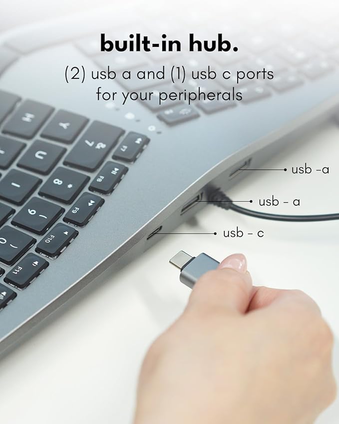 Macally Wired Ergonomic Keyboard for Mac - USB Hub Backlit Keys Dual USB C + A Plug Split Design Padded Wrist Cushion - Compatible Apple Keyboard for MacBook Pro/Air iMac iPad - Space Gray