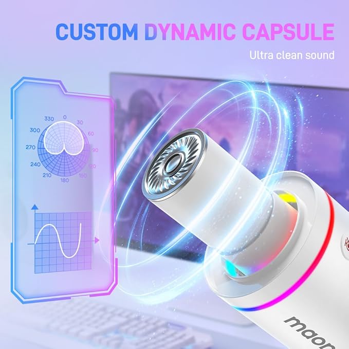 MAONO XLR/USB Dynamic Microphone RGB Gaming Mic with Software Mute Gain Knob Volume Control and Headphone Jack for Streaming Podcasting Recording-PD200X (White)