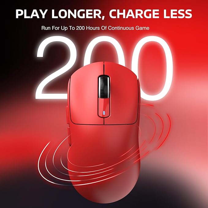 ATTACK SHARK X3 Wireless Gaming Mouse 49g Ergonomic Computer Mouse Triple Modes PAW3395 26K DPI Optical Sensor 200h Battery Life Programmable Buttons Gaming Accessories for PC/Laptop/Mac (Red)