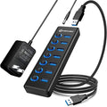 7-Port USB 3.2 Hub Data USB Hub Splitter with Individual On/Off Switches and Lights Compatible with Laptop PC MacBook Mac Pro Mac mini iMac Surface Pro and More