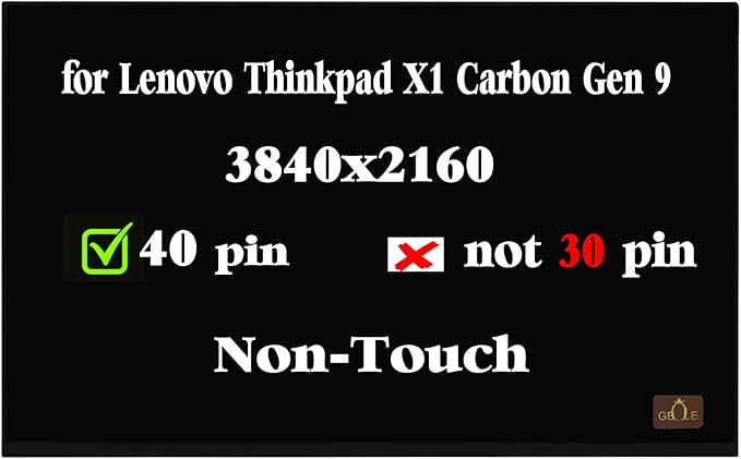 Screen Replacement for Lenovo Thinkpad X1 Carbon Gen 9 10 20XX 20XW LCD LED Display Replacement Panel 3840x2400 IPS UHD 4K 40Pin Non-Touch
