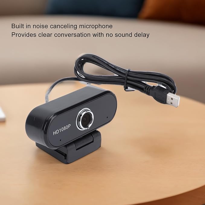 Full HD 1080P USB Webcam Computer Camera with Noise Reduction Mic 120° Wide Angle Lens Plug and Play 360° Rotation for Video Conferencing