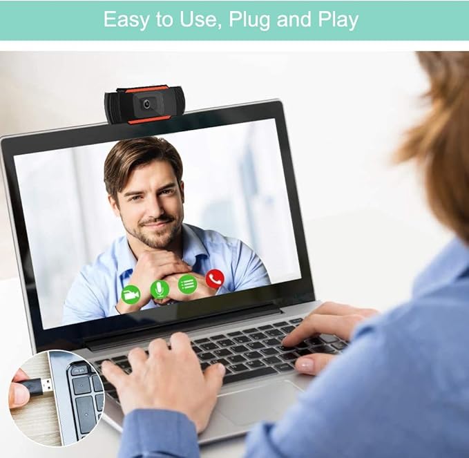 Computer Camera 1080P Series Webcam Auto-Focus Computer Camera with Microphone Rotatable Desktop Laptop PC Web Cam for Internet Meeting Living (Color : 002)