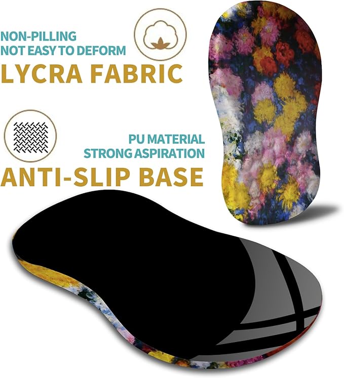 Hokafenle Ergonomic Mouse Pad Wrist Support with Massage Design Wrist Rest Pain Relief Mousepad with Memory Foam&ampNon-Slip PU Base Mouse Pads for Wireless Mouse &amp Desk(12x8 inchMonet Chrysan