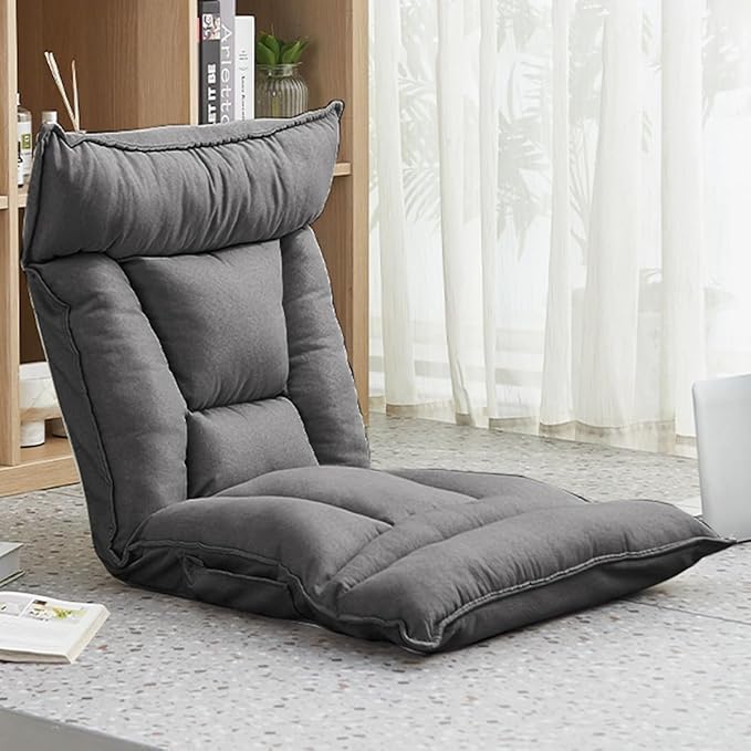 Floor Folding Chairs with Back Support and Headrest 5 Position Adjustable Backrest Comfy Armless Lounge Chair Gaming Chair Great for Reading Meditating Playing Game Adults(/Dark Gray)
