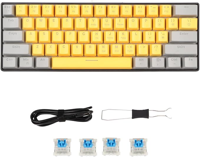GOWENIC Mechanical Keyboard 60% Mechanical Gaming Keyboard with LED Backlit 61 Keys Compact Mini Wired Keyboard Mechanical Shaft Switches for PC Laptop (Grayish Yellow