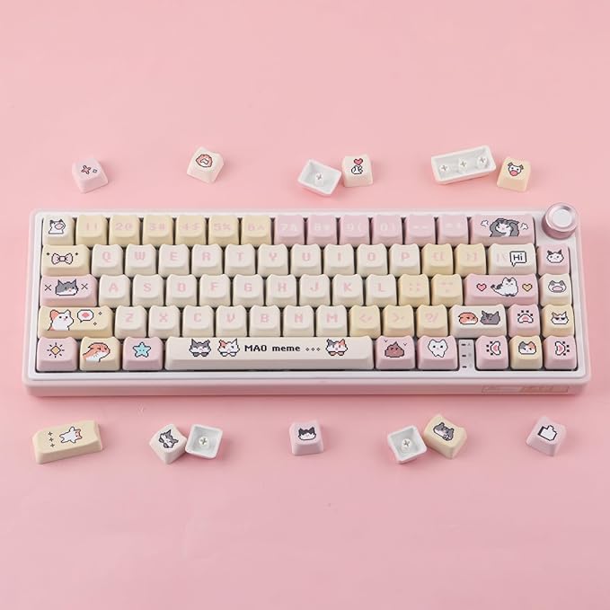 PBT Keycaps 132 Keys Pixel Cat Keycaps Dye-Sublimation Cute Keycap Mao Profile Custom Keycap for Cherry Gateron MX Swithes Mechanical Gaming Keyboards