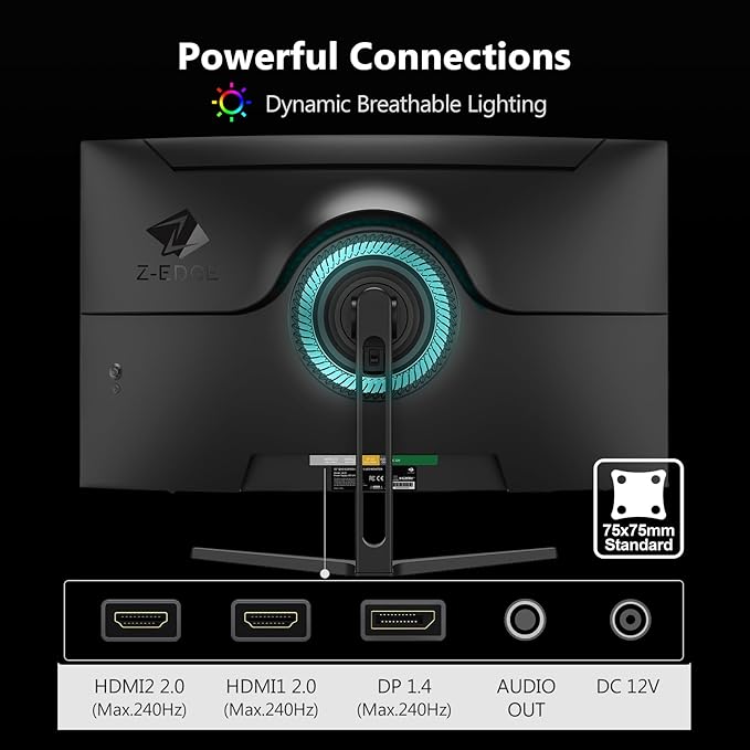 Z-Edge 32 inch Curved Gaming Monitor FHD 1080P 240Hz Curved Monitor1500R Computer Monitor MPRT 1ms Monitor FreeSync Low Blue Light UG32P 1X DP and 2X HDMI