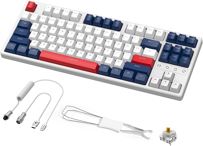 Wireless Gaming Keyboard and Custom Coiled USB C CableTriple Mode 2.4GHz/BT 5.0/USB-CTKL Hot Swappable Mechanical Keyboard Yellow SwitchesRechargeable 3000mAh for PC PS5 PS4 Xbox-2 in 1 Kit