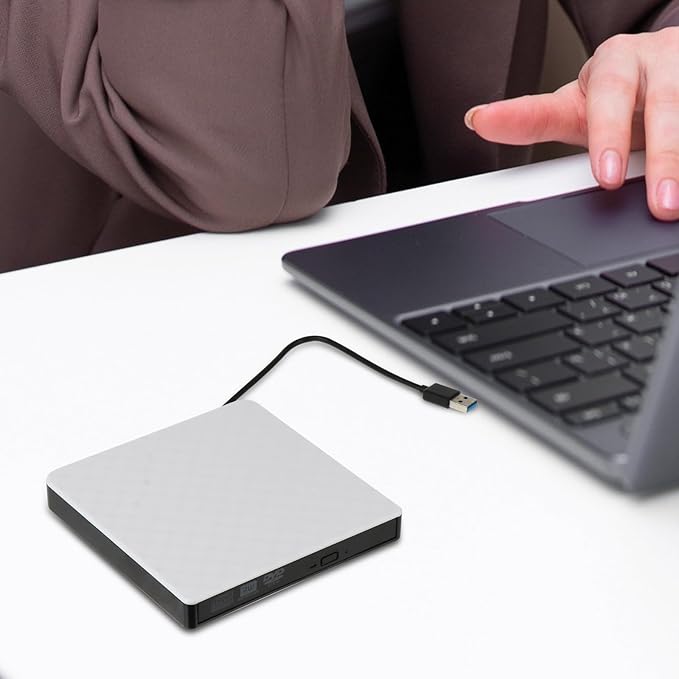 Kichvoe External DVD Drive USB 3.0 DVD Burner Portable CD Writer Compatible with Laptop Desktop White Optical Disk Drive for Data Backup and Media Playback