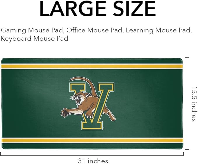 Vermont Catamounts Primary Logo Stripes Large Gaming Mouse Pad Desk Mat with Stitched Edges Non-Slip Base for Gamer Home and Office 31.5 x 15.7