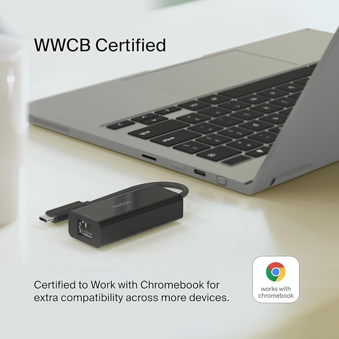 Belkin USB Type C to 2.5 Gb Ethernet Adapter USB-IF Certified Thunderbolt 3 &amp 4 / USB-C to LAN Network Adapter Compatible with MacBook Pro/Air iPad Pro XPS Surface and Other USB C Devices