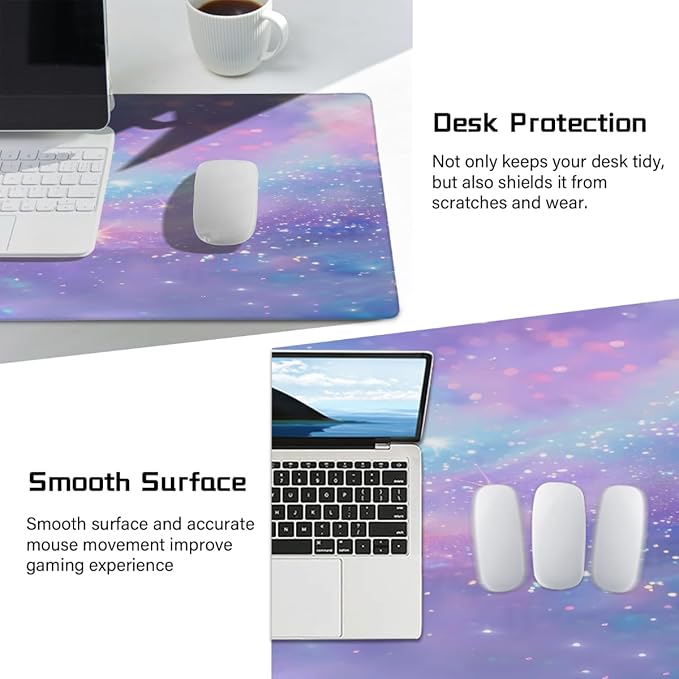 Purple Blue Galaxy Cloud Large Mouse Pad Gaming Mousepad Desk Mat for Desktop Computer Keyboard Waterproof Mouse Mat Desk Pad with Non-Slip Base for Game School Office Home 35.4 x 15.7