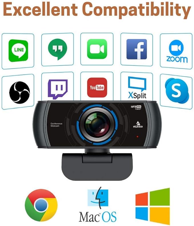 NexiGo N980P 1080P 60FPS Webcam with Microphone HD USB Computer Camera Built-in Dual Noise Reduction Mics 120 Degrees Wide-Angle for Zoom/Skype/FaceTime/Teams PC Mac Desktop (Renewed)