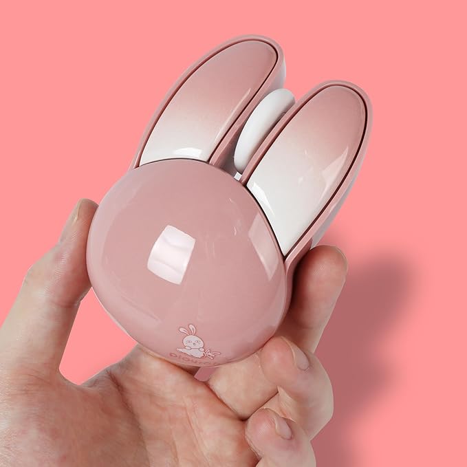 2.4G Wireless Mouse Cute Rabbit Shape Bluetooth Small Optical Mice 1200DPI USB Kawaii Computer Mouse for Small Hands Kids Women Pink