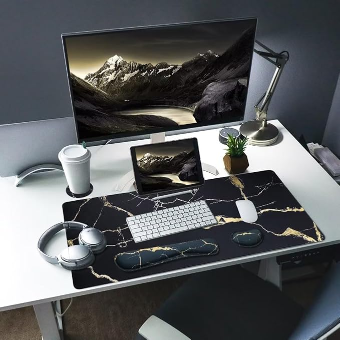 Bloss Leather Desk Pad Mouse Pad Non-Slip Desk Protector Mat/Big Mouse Pads Mouse Pad with Wrist Rest