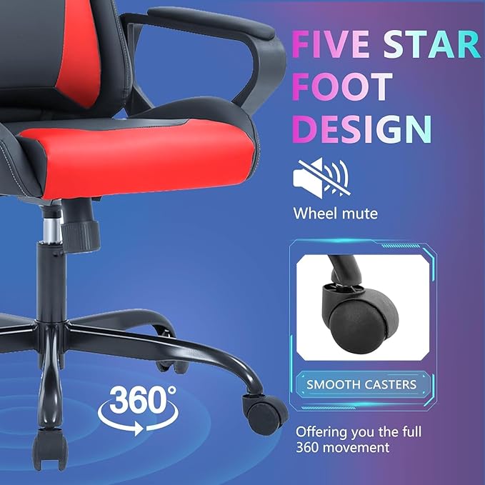 PC Gaming Chair Office Chair Ergonomic Computer Chair Mid Back Adjustable Desk Chair with Lumbar Support Armrest 360° Swivel Gaming Chair with Headrest for Home Office Work Study Red
