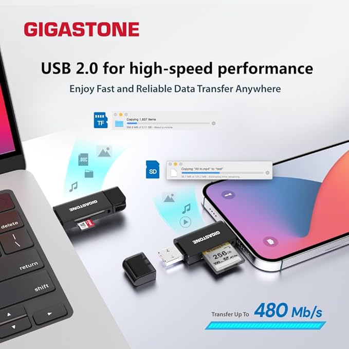 GIGASTONE SD Card Reader 5-Pack 5-in-1 USB-A/USB-C Card Reader Dual Slot for SD/Micro SD/SDHC/SDXC Compatible with Laptop PC iPhone16/15 MacBook Pro/Air iPad Pro Android