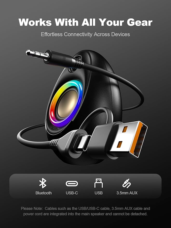 Bluedee Computer Speakers with Subwoofer 2.1 PC Speakers with Deep Bass and 80W Peak Power Adapter Powered Bluetooth 5.4 &amp USB/USB-C/AUX-in RGB Desktop Speakers for Computer Laptop Monitor