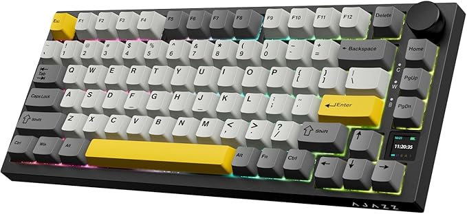 ATTACK SHARK Ajazz AK820 Pro Mechanical Keyboard with Knob&ampTFT DisplayBluetooth 5.1/2.4G Wireless/Type-C Wired 75% Percent Keyboard5-Layer Sound Absorbing FoamsSouth RGB (Grey Flying Fish Swit