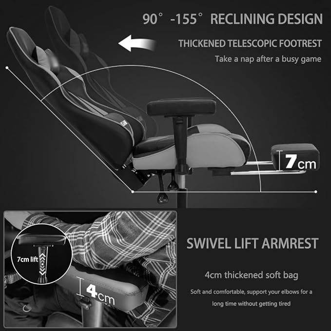 Gaming Chair with Footrest 90°-155°Comfortable Reclining Gamer Chair Ergonomic Lazy Backrest Racing Chair Load Bearing 190kg/418.9lbs (Color : Geometric Color Size : 121-131 * 50cm)