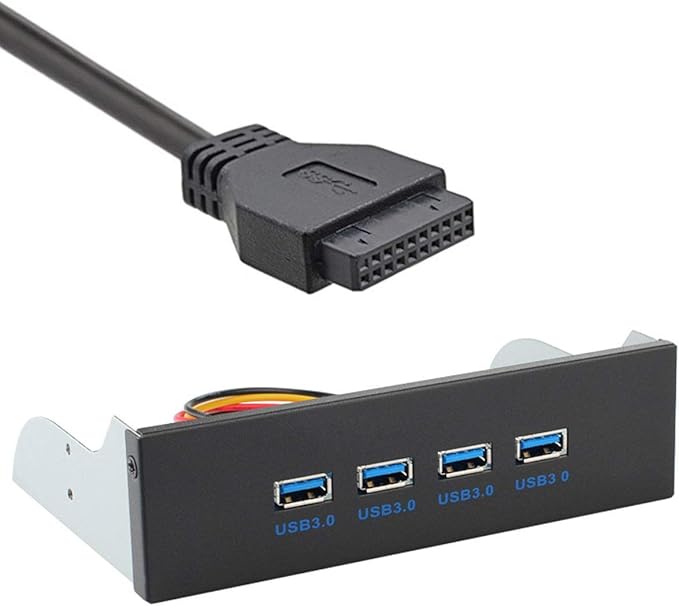 JSER USB 3.0 HUB 4 Ports HUB Front Panel to Motherboard 20Pin 19Pin Header Connector Cable Compatible for 5.25 CD-ROM Bay