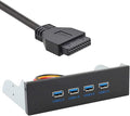 JSER USB 3.0 HUB 4 Ports HUB Front Panel to Motherboard 20Pin 19Pin Header Connector Cable Compatible for 5.25 CD-ROM Bay
