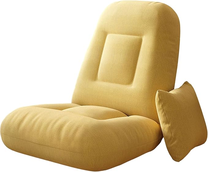 Floor Seat Convertible Sleeper Chair with Pillow No Assembly Required Adjustable in 5 Levels Comfortable and Versatile Ideal for Gaming Reading Meditation(Yellow)