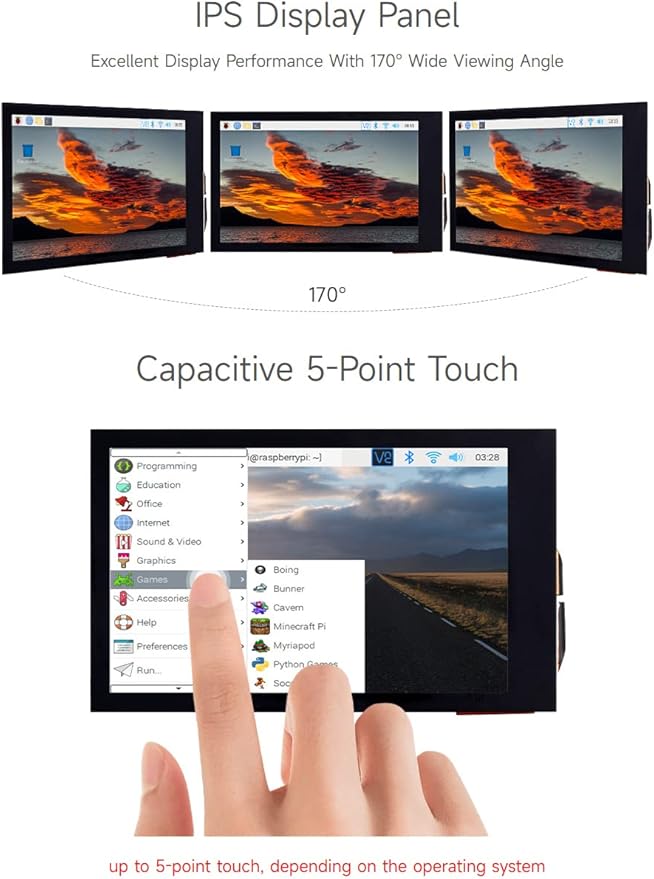 waveshare 3.5inch IPS Capacitive Touch LCD Display Compatible with Raspberry Pi 5/4B/3B/Zero/Zero W/Zero 2W/Pico/Pico W/Pico WH 480×800 Adjustable Brightness