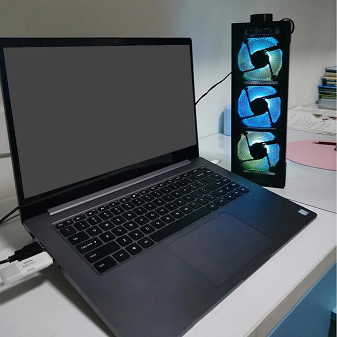 BESPORTBLE Adjustable RGB Laptop Cooler Fan and Heat Dissipation Rack with Three-Speed Settings Elevated Notebook Cooling Pad for Gaming and Home Use