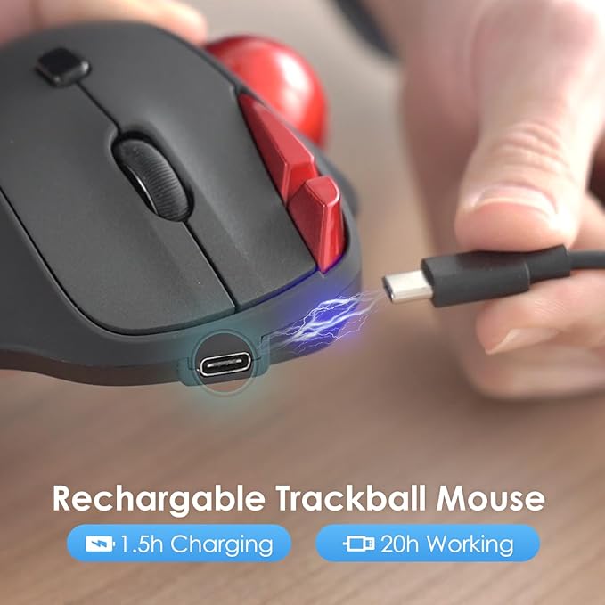 SANWA 2.4G Wireless Trackball Mouse Optical Ergonomic Rollerball Mice Programmable Silent Buttons USB-A &amp Type-C Receiver Thumb Control 4 DPI Rechargeable Compatible for PC Mac Windows La
