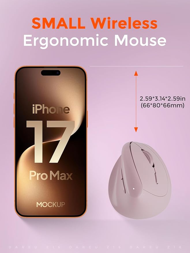 DAREU Ergonomic Vertical Wireless Mouse for Small Hands2.4GHz / BT Dual ModeOptical Vertical Mice with 64° Ergonomic DesignType-C Rechargeable Silent Click3 Device Connectivity for PC/Laptop