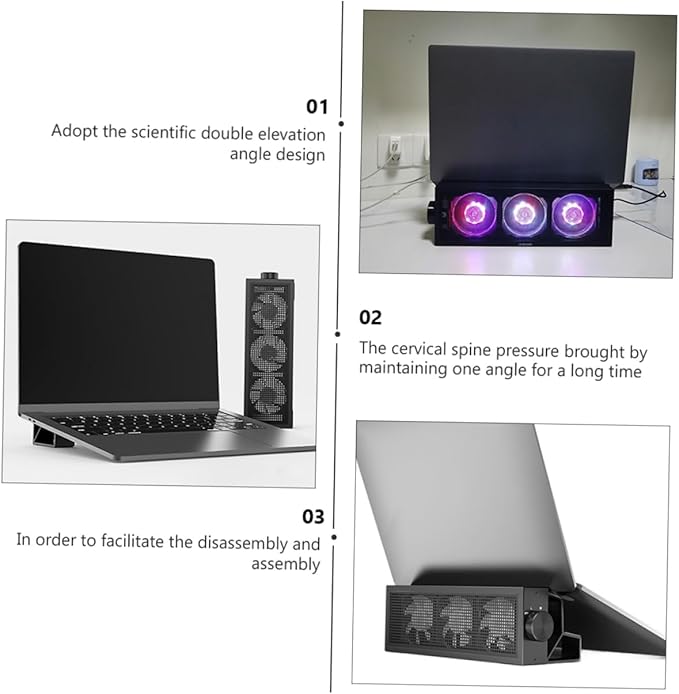 1Set RGB Laptop Cooler Stand with Height Ergonomic Design for Gaming and Multimedia Use Rapid Cooling Fans Compatible with All Laptop