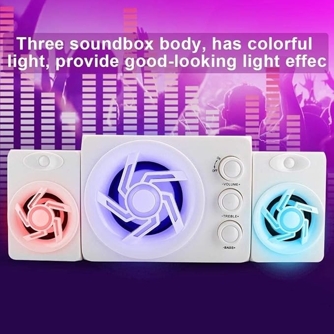 Computer SpeakersDesktop Speakers with 7 Colorful LED Modes for DesktopLaptopsMonitorDSP Sound OptimizationBuilt-in Microphone