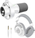 FIFINE Studio Recording Equipment Set USB Dynamic Microphone with Headphones Bundle XLR Podcast Mic with Headphones Jack with Over-Ear Headset for Vocal Music Creation Voice-Over (K688+H8 White)