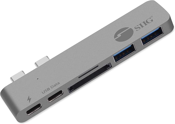 SIIG Thunderbolt 3 USB Type C Hub Adapter for 13 or 15 MacBook Pro - 5k Video Resolution 40Gbps Data Speed - USB C Data Port 2 USB 3.1 SD/Micro SD Card Reader Slot - Space Gray