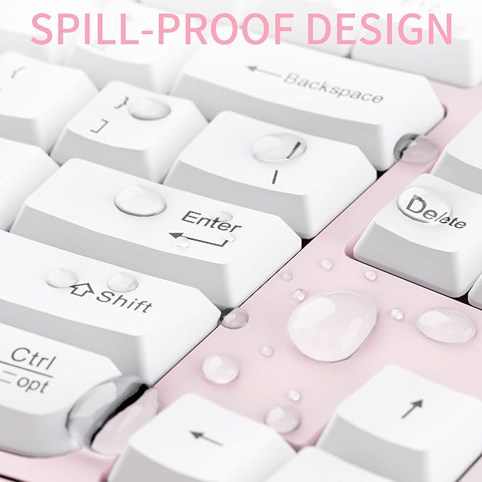 Ergonomic Wireless Keyboard and Mouse Combo Wave Keys Keyboard with Wrist Rest for Natural Typing 3 DPI Adjustable Ergonomic Silent Mouse for Computer/Laptop/Windows/Mac (Pink)