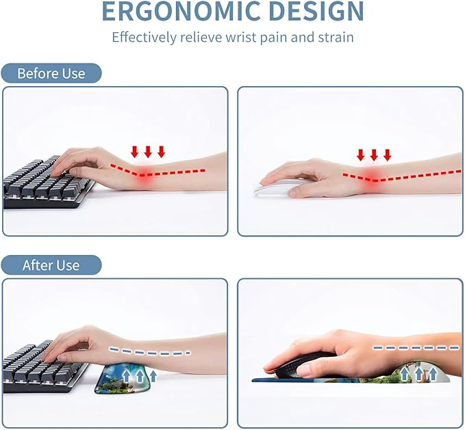 Keyboard Wrist Rest and Mouse Wrist Rest Pad Set Made of Memory Foam with Non Slip Rubber Base Ergonomic Gel Wrist Rest for Computer Keyboard Gaming Office Working with Beach Sand Coaster