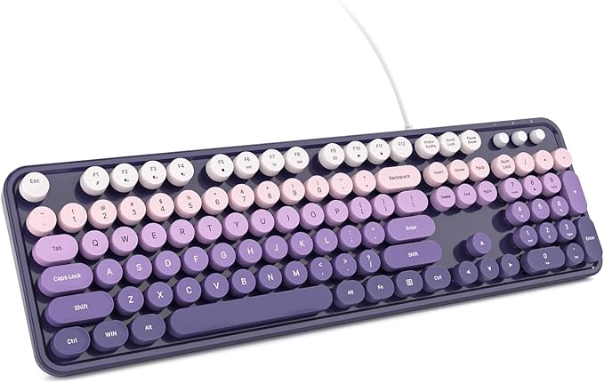 KNOWSQT Wired Computer Keyboard - Purple-Gradient Colorful Retro Full Size Round Keycaps Plug and Play Typewriter Cute Keyboards for Windows Laptop PC Desktop Computer