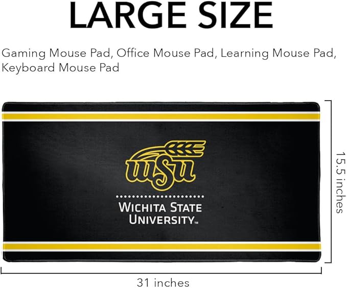 Wichita State Shockers Primary Logo Stripes Large Gaming Mouse Pad Desk Mat with Stitched Edges Non-Slip Base for Gamer Home and Office 31.5 x 15.7
