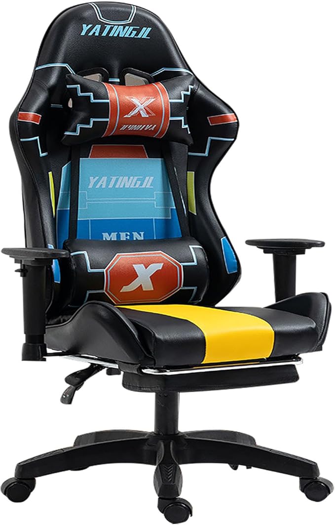 JSWHYBD Ergonomic Gaming Chair Recliner Adjustable Desk Chair Comfortable Hight Leather Swivel Computer Chair with 360°for Adult Teen Office Or Gaming Big and Tall Nofootrest Black