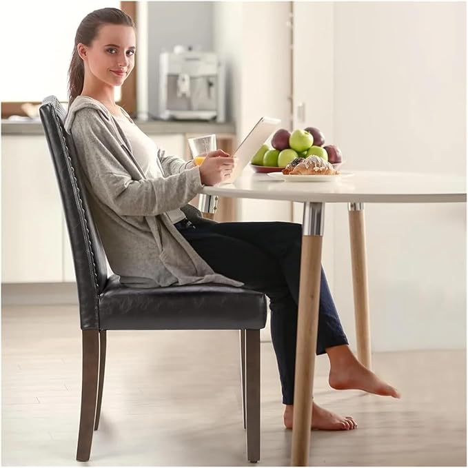Adjustable Office Computer Chair with Armrest 1pcs Dark Brown Upholstered Leather Dinings Chair for Living Room Kitchen