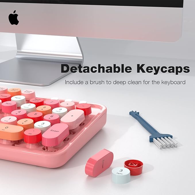 Wireless Keyboard and Mouse Combo MOWUX Colorful Computer Full Size 2.4G Plug and Play Wireless Typewriter Keyboard and Mouse Set for Windows Computer Desktop PC Notebook (Pink Colorful)
