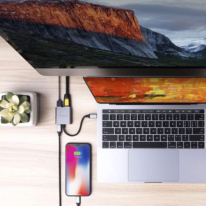 HyperDrive USB Type C HDMI Adapter 3-in-1 USB C to HDMI Converter Aluminum Digital Multiport Type-C Hub w 4K and Power Delivery USB 3.1 for MacBook Ultrabook Chromebook PC USBC Devices